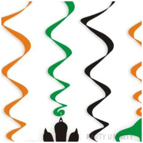 swiderki wiszace dino party zielone czarne pomaranczowe 6 szt