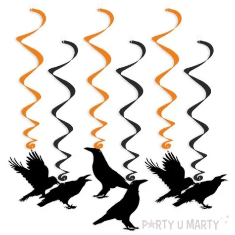 swiderki wiszace halloween kruki czarno pomaranczowe 6 szt