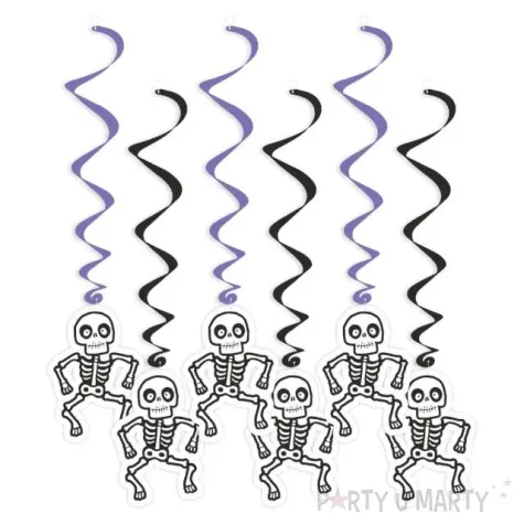 swiderki wiszace halloween szkielety czarno fioletowe 6 szt