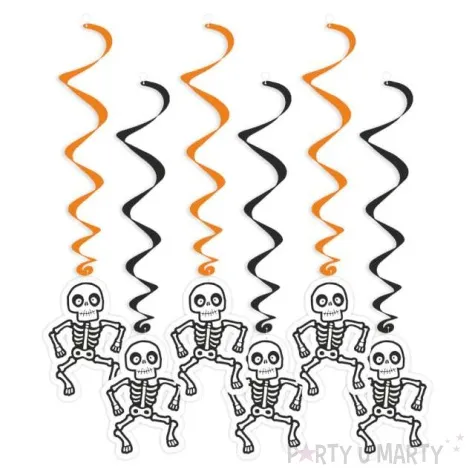 swiderki wiszace halloween szkielety czarno pomaranczowe 6 szt
