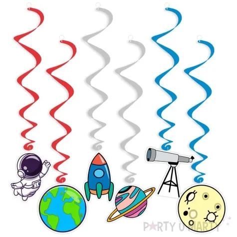 swiderki wiszace kosmiczne party czerwono niebieskie 6 szt