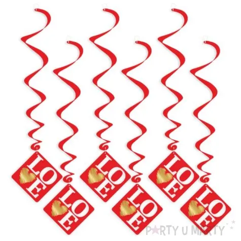 swiderki wiszace love z sercem zloto czerwone 6 szt