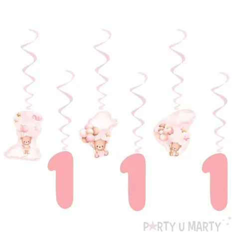 swiderki wiszace misie z balonikami na roczek rozowy jasny congee 65 cm