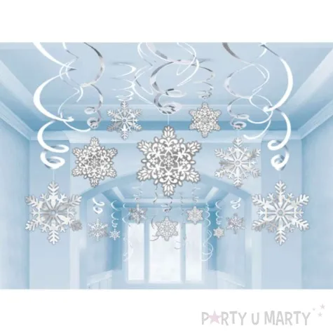 swiderki wiszace sniezynki bialo srebrny amscan 30 szt