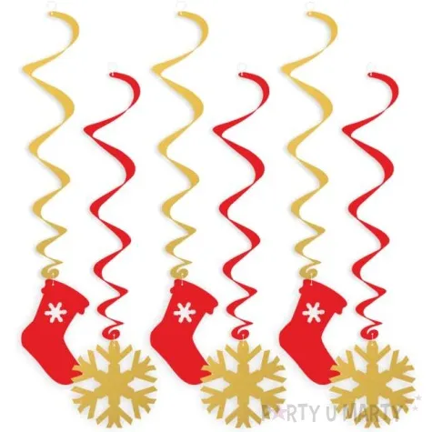 swiderki wiszace swiateczne skarpety czerwono zlote 6 szt