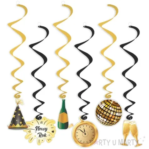 swiderki wiszace szampanski nowy rok zloto czarne 6 szt