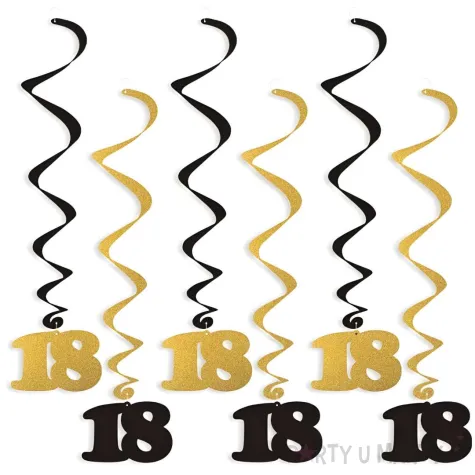 swiderki wiszace urodziny 18 czarno zlote 6 szt
