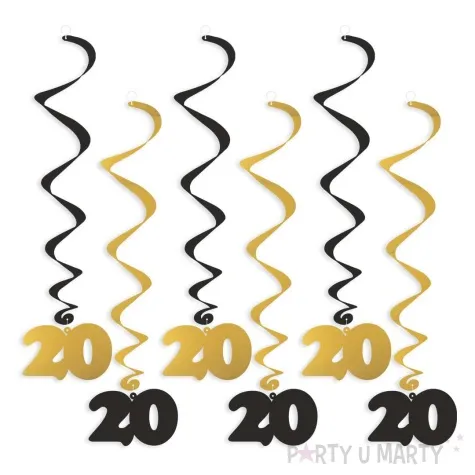 swiderki wiszace urodziny 20 czarno zlote 6 szt