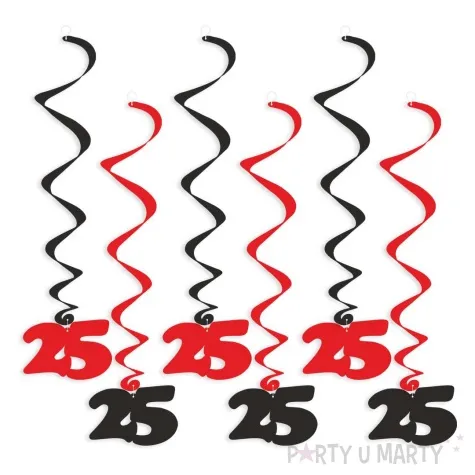 swiderki wiszace urodziny 25 czarno czerwone 6 szt
