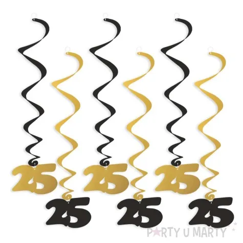 swiderki wiszace urodziny 25 czarno zlote 6 szt