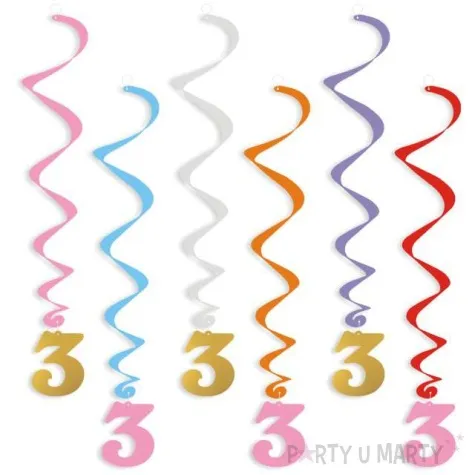 swiderki wiszace urodziny 3 zloto rozowe 6 szt