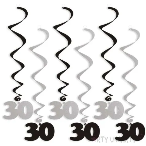 swiderki wiszace urodziny 30 czarno srebrne 6 szt