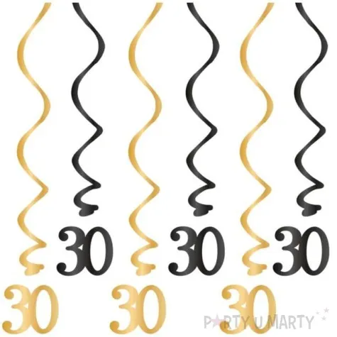 swiderki wiszace urodziny 30 czarno zlote partypal 6 szt