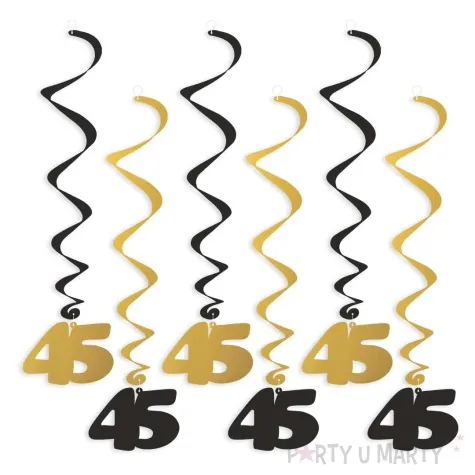 swiderki wiszace urodziny 45 czarno zlote 6 szt
