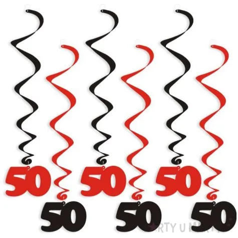 swiderki wiszace urodziny 50 czarno czerwone 6 szt