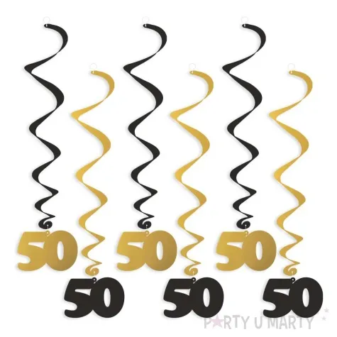 swiderki wiszace urodziny 50 czarno zlote 6 szt