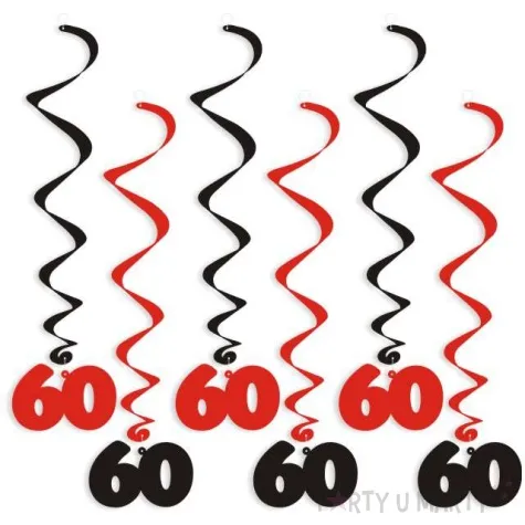 swiderki wiszace urodziny 60 czarno czerwone 6 szt