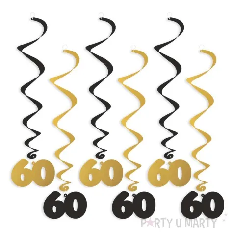 swiderki wiszace urodziny 60 czarno zlote 6 szt