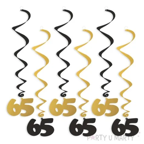 swiderki wiszace urodziny 65 czarno zlote 6 szt