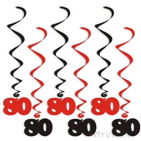 swiderki wiszace urodziny 80 czarno czerwone 6 szt
