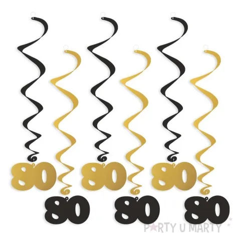 swiderki wiszace urodziny 80 czarno zlote 6 szt