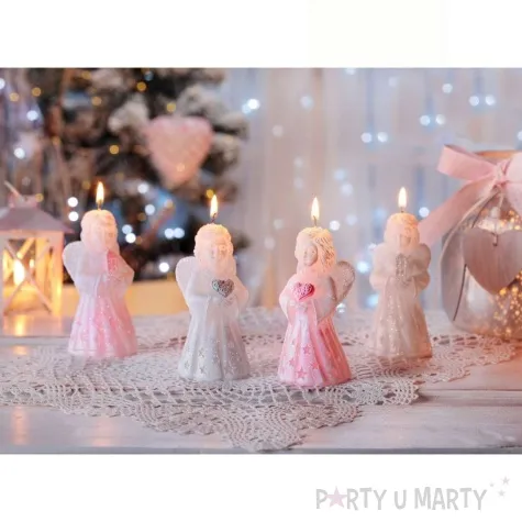 swieca aniolek betlejem z sercem rozowy bartek candles 100 mm