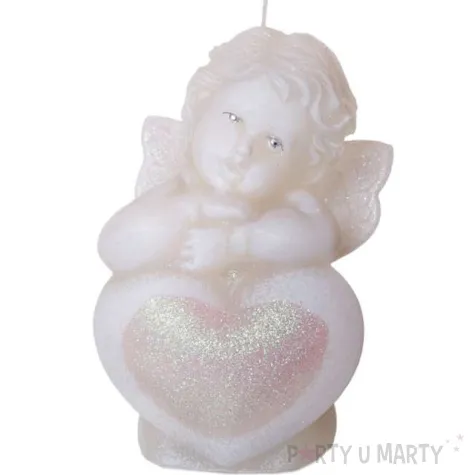 swieca aniolek z serduszkiem irys biala bartek candles 130 mm