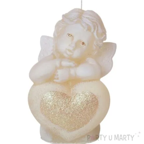 swieca aniolek z serduszkiem zloty ecru bartek candles 130 mm