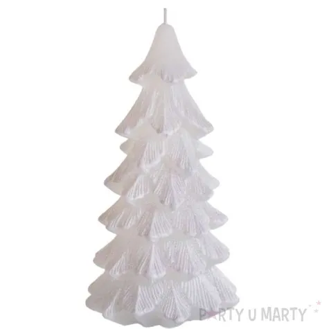 swieca choinka new z brokatem biala bartek candles 110 210 mm