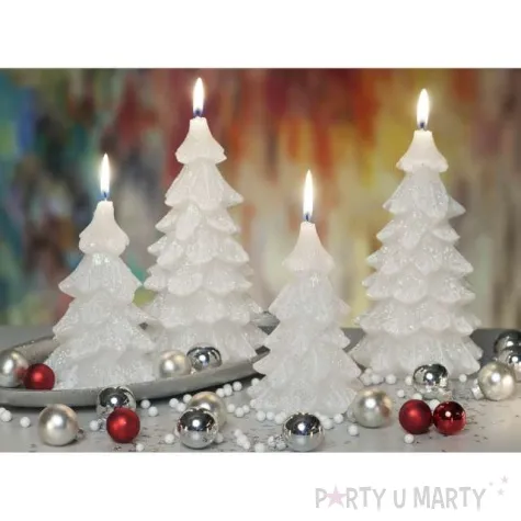 swieca choinka new z brokatem biala bartek candles 110 210 mm