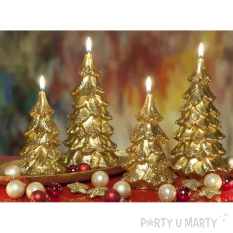 swieca choinka new z brokatem zlota bartek candles 110 210 mm