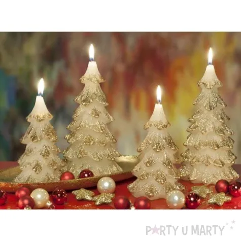 swieca choinka z brokatem kremowa bartek candles 80 150 mm