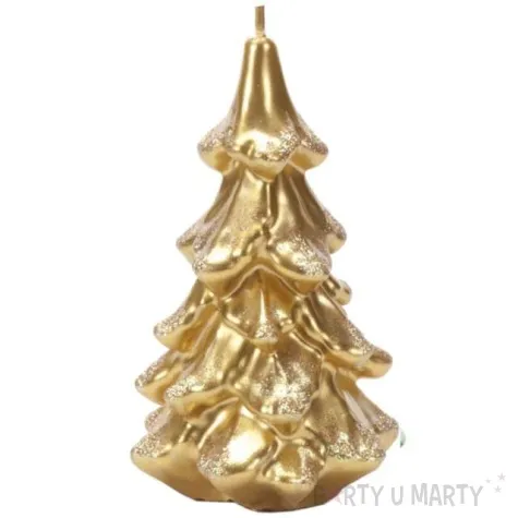 swieca choinka z brokatem zlota bartek candles 80 150 mm