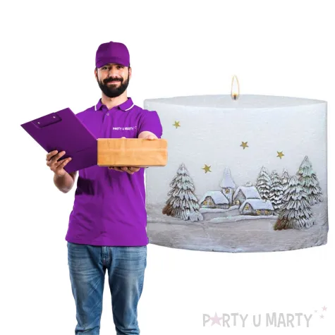 swieca elipsa zimowa wioska dioda led bialo brazowa adpal 120 140 mm