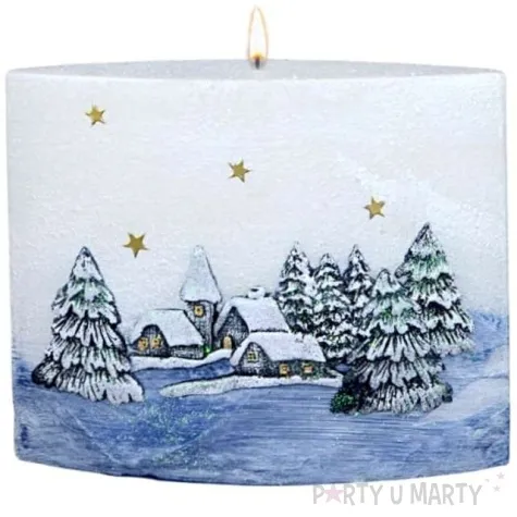 swieca elipsa zimowa wioska dioda led bialo granatowa adpal 120 140 mm