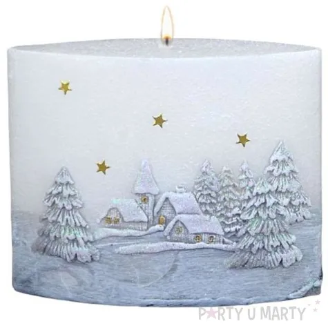 swieca elipsa zimowa wioska dioda led bialo szara adpal 120 140 mm