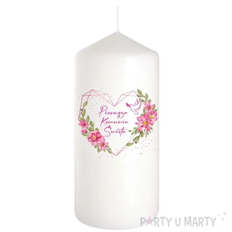 swieca komunia swieta rozowe serce 12 cm