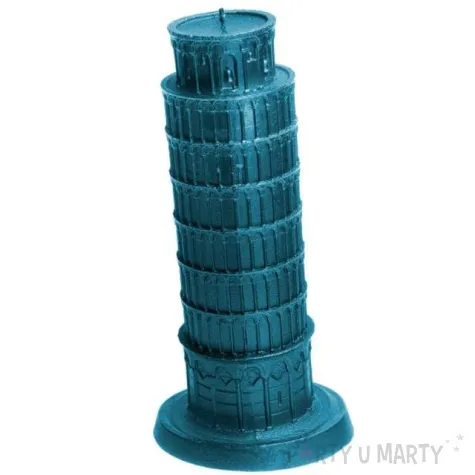 swieca krzywa wieza w pizie niebieski metalik candellana