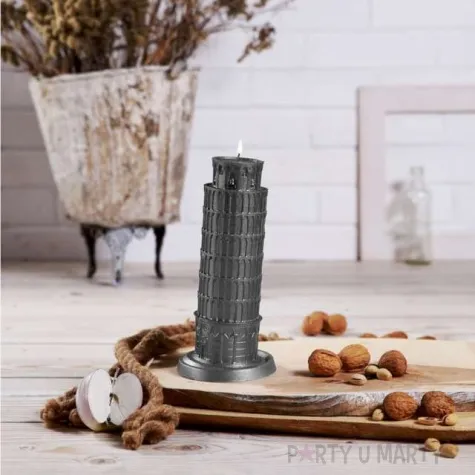 swieca krzywa wieza w pizie szary metalik candellana