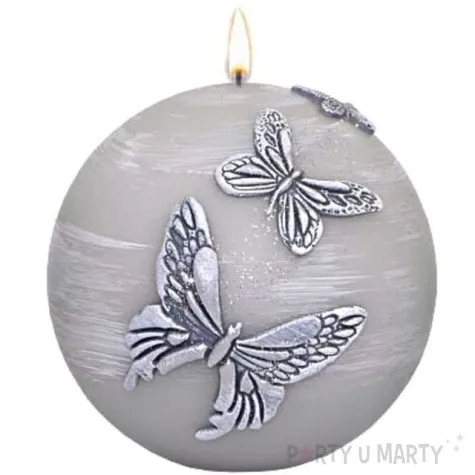 swieca kula mat z motylami szara fi 100mm