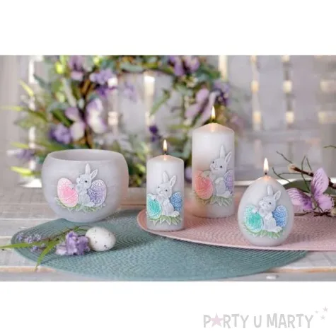 swieca kula z zajaczkiem fi 80 szaro rozowa bartek candles