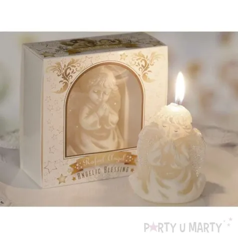 swieca pienkowa aniolek rafael w kartoniku bartek candles 85 mm