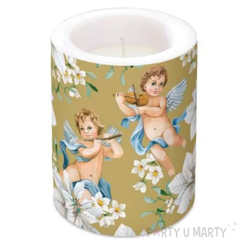 swieca pienkowa anioly w kwiatach zlota paw 120 100mm