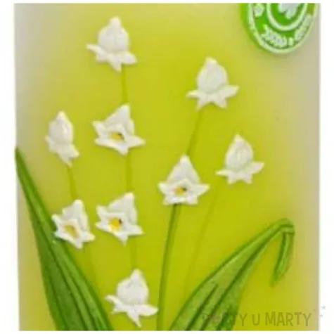 swieca pienkowa lampion z kwiatami konwalii bialo zielony adpal 140 70 mm