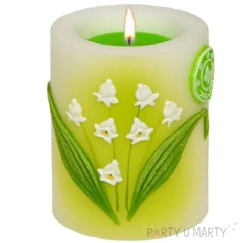 swieca pienkowa lampion z kwiatami konwalii bialo zielony adpal 90 70 mm