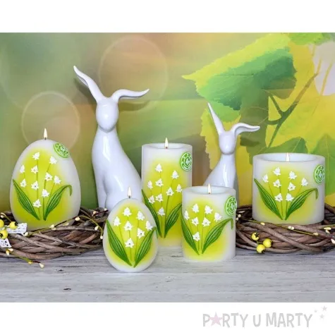 swieca pienkowa lampion z kwiatami konwalii bialo zielony adpal 90 70 mm