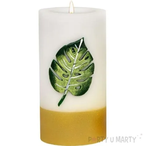 swieca pienkowa lampion z lisciem monstery adpal 140 70 mm