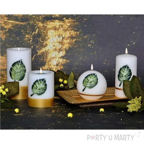 swieca pienkowa lampion z lisciem monstery adpal 140 70 mm