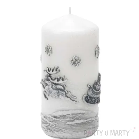 swieca pienkowa renifery ciagnace sanie biala bartek candles 130 60 mm