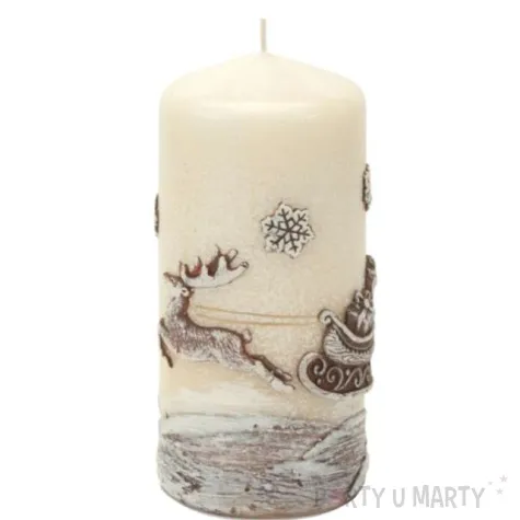 swieca pienkowa renifery ciagnace sanie kremowa bartek candles 150 70 mm
